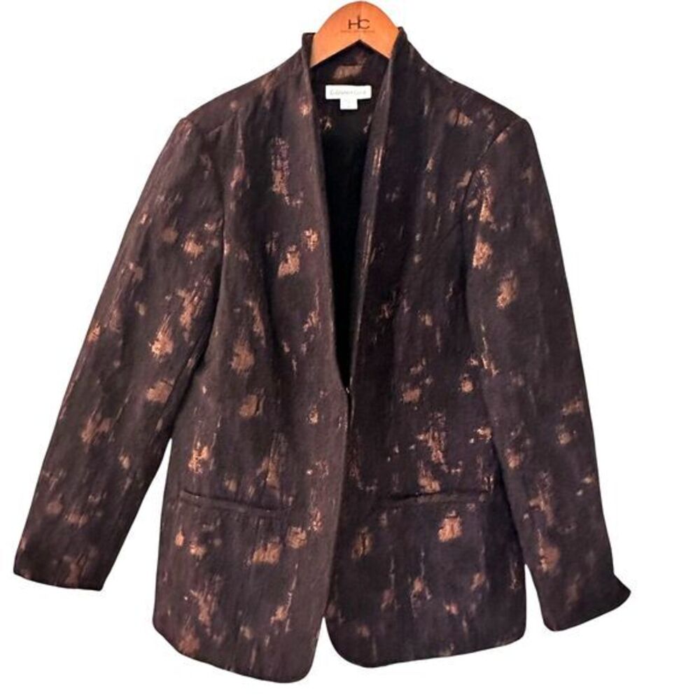 Coldwater Creek Black Purple Gold Open Cotton Blend Lined Blazer Size 16